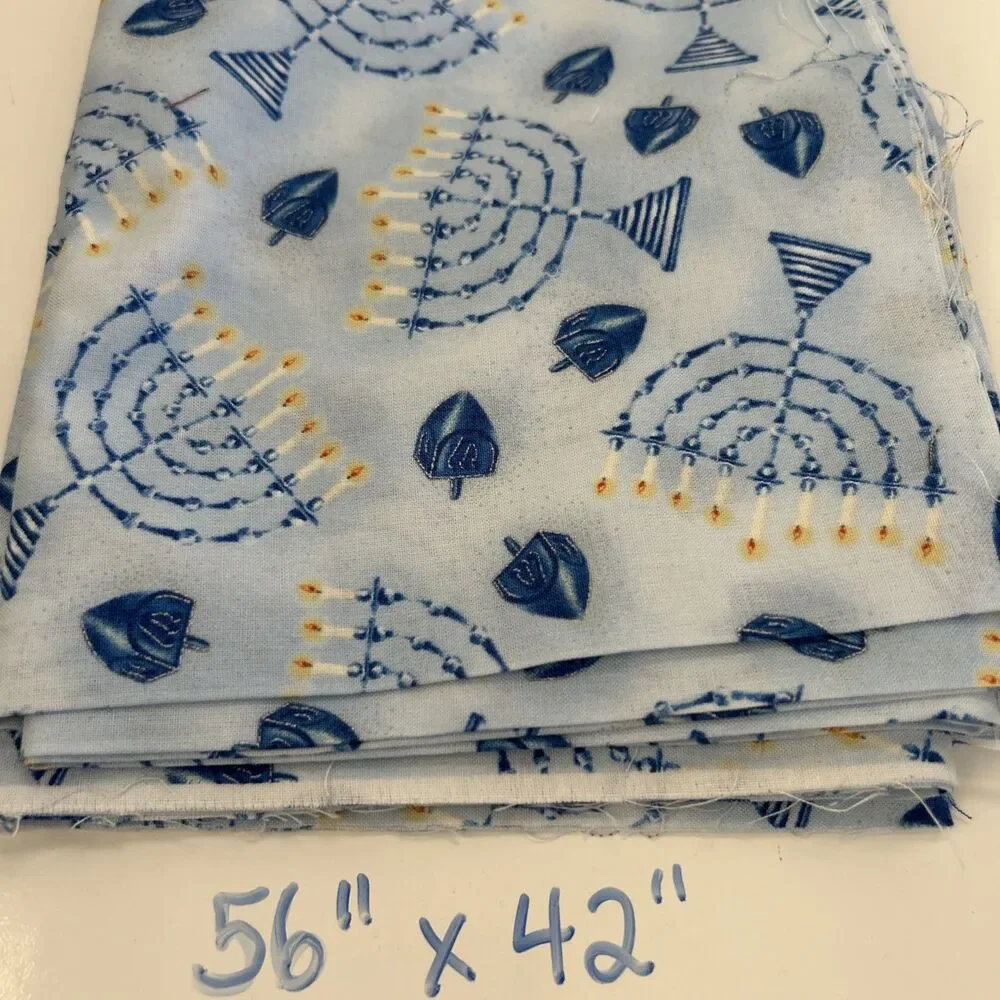 Cotton Quilting Fabric Bundle Blue Yellow Hanukkah Menorah Coordinating Lot of 6